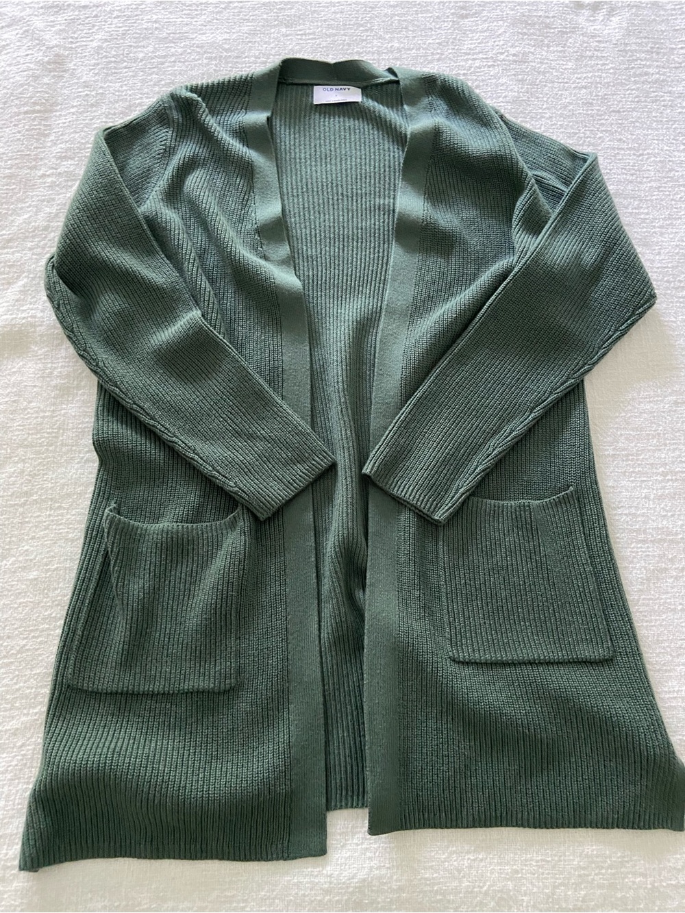 Old Navy Dark Sage/Olive Green Open-Front Ribbed Cardigan